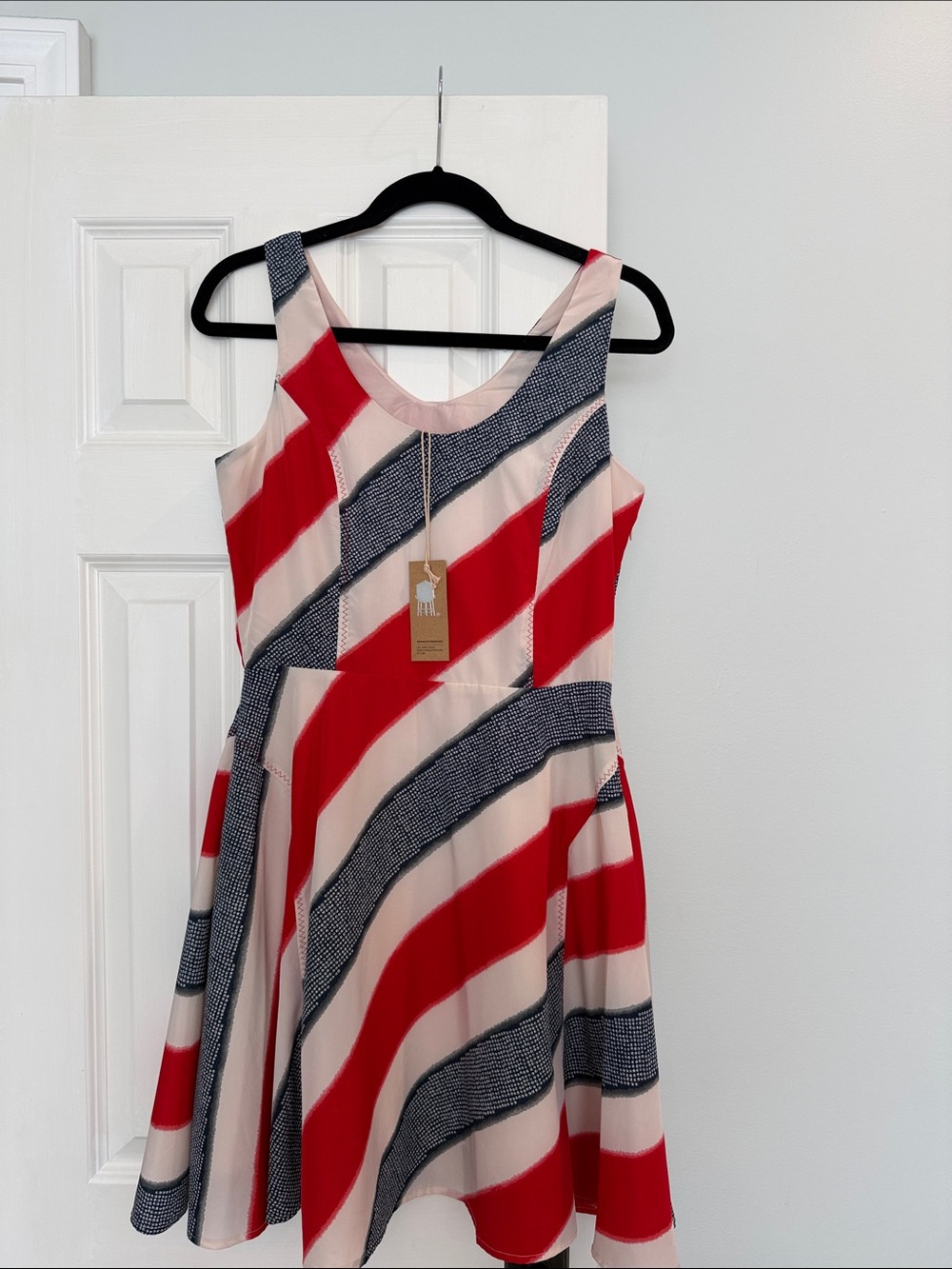 Brooklyn Industries Red, Navy & Cream Striped Fit-and-Flare Dress